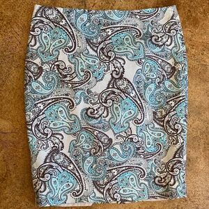 Liz Claiborne academia professor teacher turquoise‎ brown paisley pencil skirt